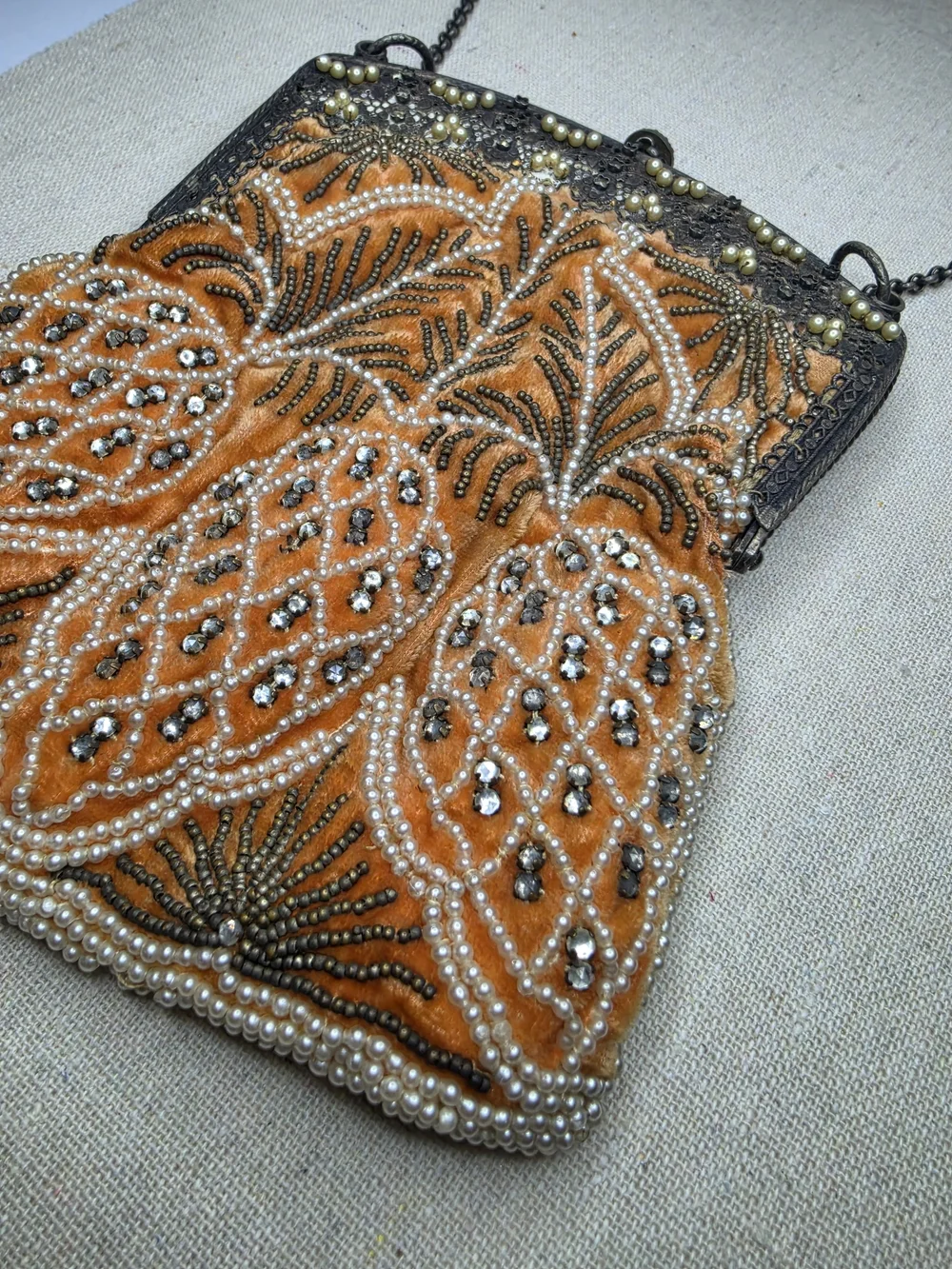 Vintage 1920s Flapper Embellished Velvet Evening Bag – Mustard Yellow - Picture 5 of 9